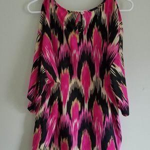 MICHAEL Michael Kors Tops - Michael Kors Pink and Black Cold Shoulder Blouse MICHAEL Michael Kors Tops - Michael Kors Pink and Black Cold Shoulder Blouse